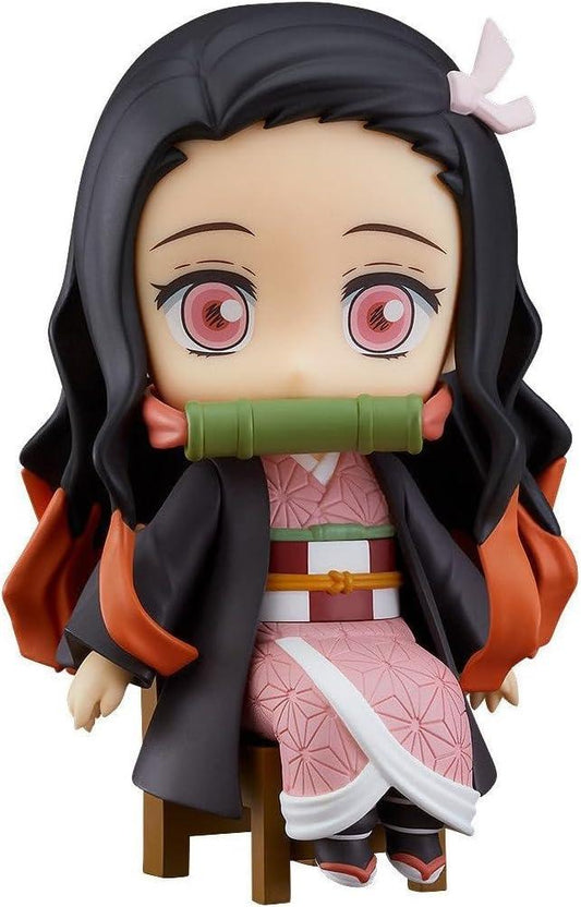 フィギュア 鬼滅の刃 竈門禰豆子 ねんどろいど Swacchao！ Good Smile Company コンパクトサイズ高さ約90mm椅子に座った姿ピンク色の瞳竹の口枷市松模様着物精巧再現机テーブル縁飾り可動塗装済みプラスチック製