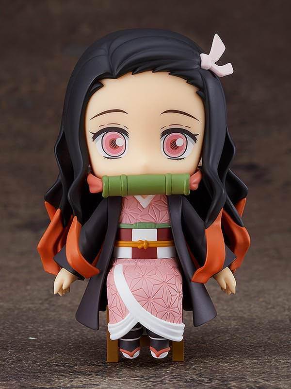 フィギュア 鬼滅の刃 竈門禰豆子 ねんどろいど Swacchao！ Good Smile Company コンパクトサイズ高さ約90mm椅子に座った姿ピンク色の瞳竹の口枷市松模様着物精巧再現机テーブル縁飾り可動塗装済みプラスチック製
