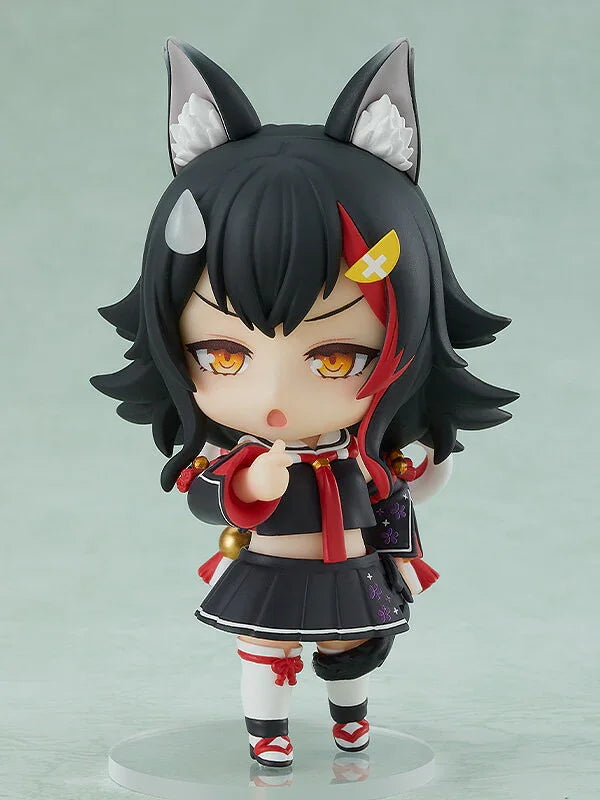 ねんどろいど 大神ミオ ホロライブゲーマーズ グッドスマイルカンパニー オオカミ耳 全高約100mm 黒髪 表情パーツ3種類 通常顔 笑顔 ツッコミ顔 ウクレレ 唐揚げ 汗のしずくマーク ゴッドミオン タロットカード 専用スタンド付き 並行輸入品