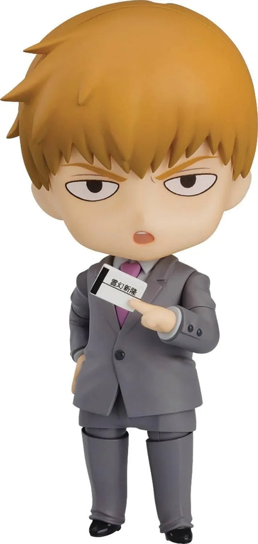 フィギュア モブサイコ100 III 霊幻新隆 ねんどろいど オレンジルージュ 100mm 高品質 PVC ABS スーツ姿 表情パーツ3種 名刺 お祓い用塩袋 携帯電話 ラーメン器 作中シーン再現可能 ボンズアニメ制作 人気漫画 ONE 原作
