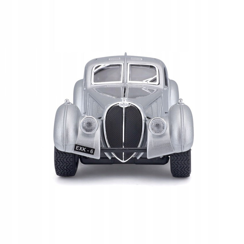 ミニカーブガッティ アトランティック シルバー 1/24 ブルガロ 高品質ダイキャストモデル 開閉可能ドア ボンネット 精密流線型ボディライン リベットディテール シルバーカラー 歴史的名車伝説的スーパーカー