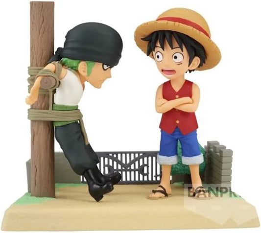 フィギュア ONE PIECE Log Stories モンキー・D・ルフィ ロロノア・ゾロ Banpresto World Collectable Figure PVC ABS 精密な造形 初対面のシーン 仲間との絆 海賊冒険 剣士 三刀流 麦わらの一味 東の海編 ゴムゴムの実 悪魔の実の能力者