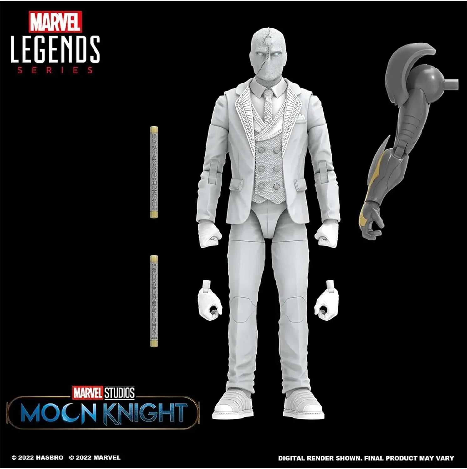 アクションフィギュア ミスター・ナイト Marvel Legends Hasbro 6インチサイズ Disney+ムーン・ナイト純白スーツ洗練されたマスク可動式多彩なポーズ武器交換パーツ付属リアル再現MCUキャラクターコレクション
