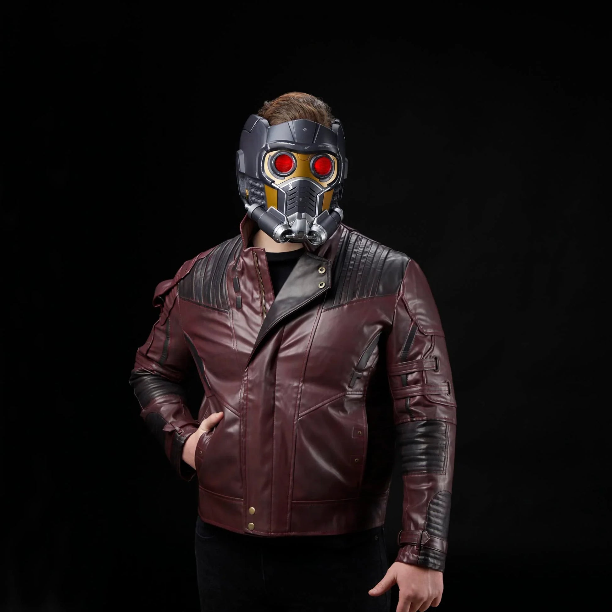 アウトレット品 フィギュア マーベル・レジェンド・スター・ロード・エレクトロニック・ロールプレイ・ヘルメット ガーディアンズ・オブ・ギャラクシー 映画忠実再現 1対1スケール 赤色LEDライト搭載 サウンドエフェクト内蔵