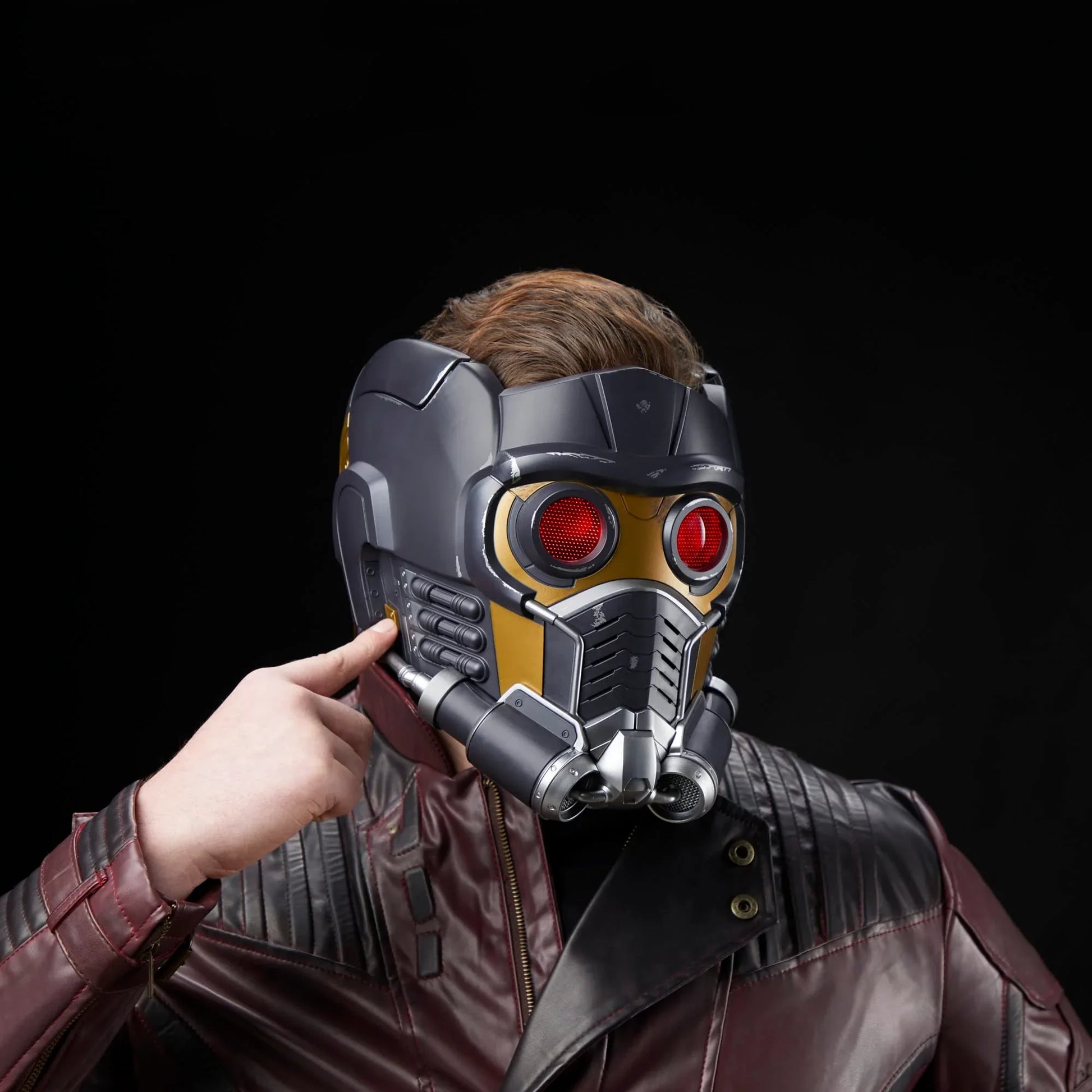 アウトレット品 フィギュア マーベル・レジェンド・スター・ロード・エレクトロニック・ロールプレイ・ヘルメット ガーディアンズ・オブ・ギャラクシー 映画忠実再現 1対1スケール 赤色LEDライト搭載 サウンドエフェクト内蔵