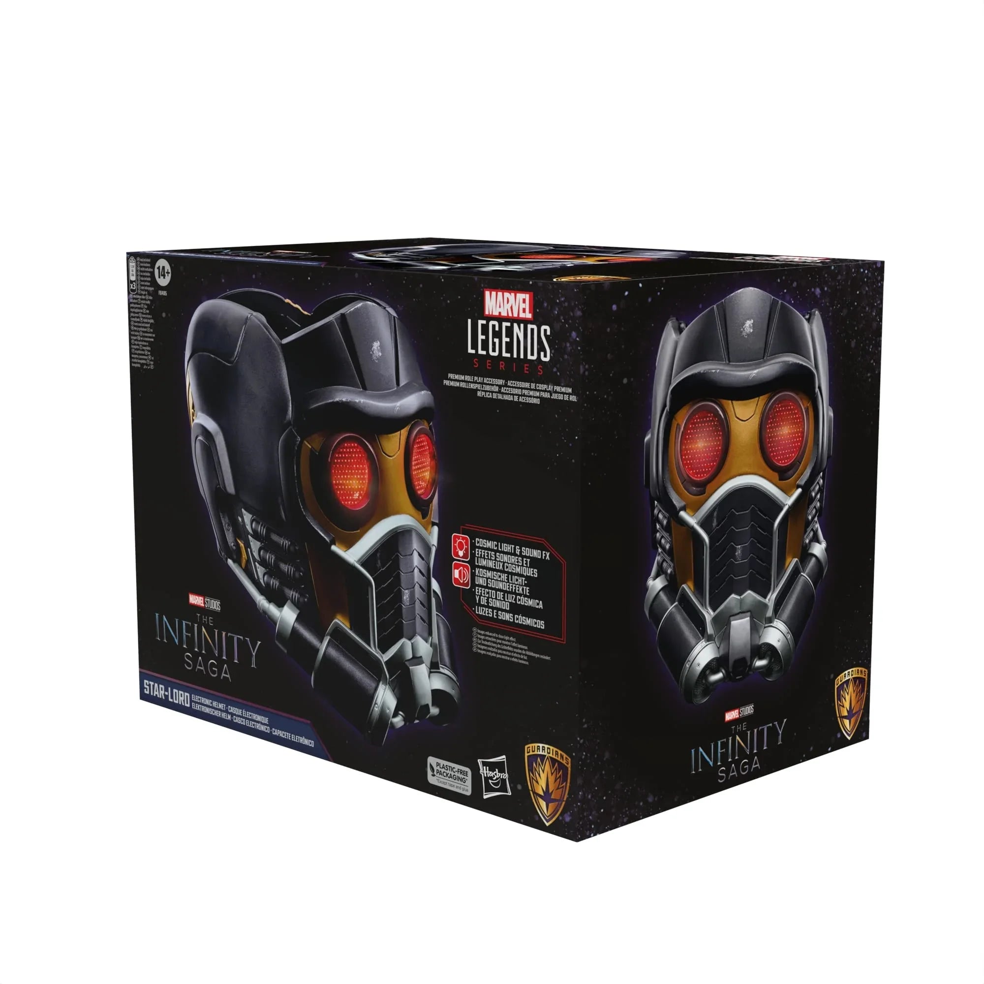 アウトレット品 フィギュア マーベル・レジェンド・スター・ロード・エレクトロニック・ロールプレイ・ヘルメット ガーディアンズ・オブ・ギャラクシー 映画忠実再現 1対1スケール 赤色LEDライト搭載 サウンドエフェクト内蔵