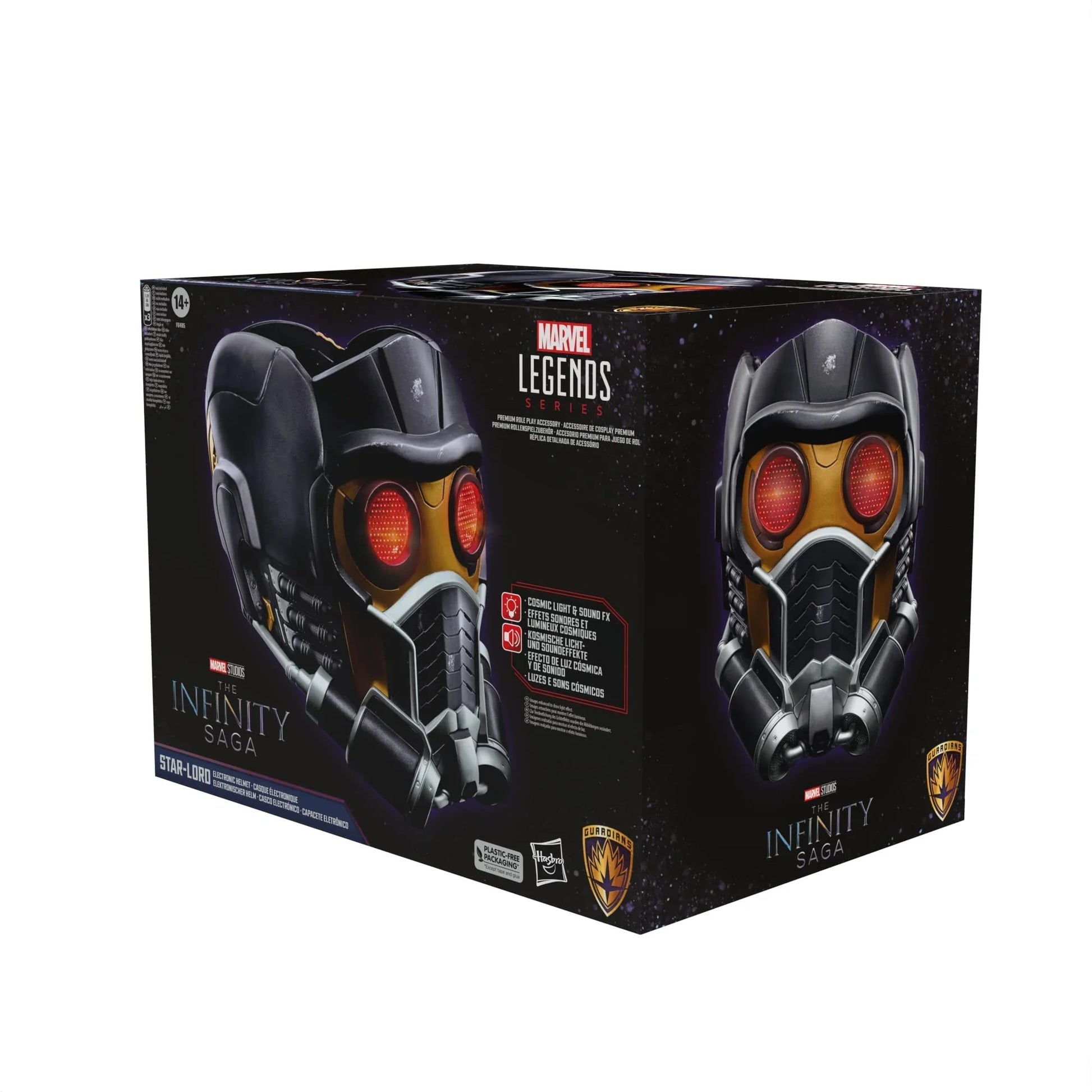 アウトレット品 フィギュア マーベル・レジェンド・スター・ロード・エレクトロニック・ロールプレイ・ヘルメット ガーディアンズ・オブ・ギャラクシー 映画忠実再現 1対1スケール 赤色LEDライト搭載 サウンドエフェクト内蔵