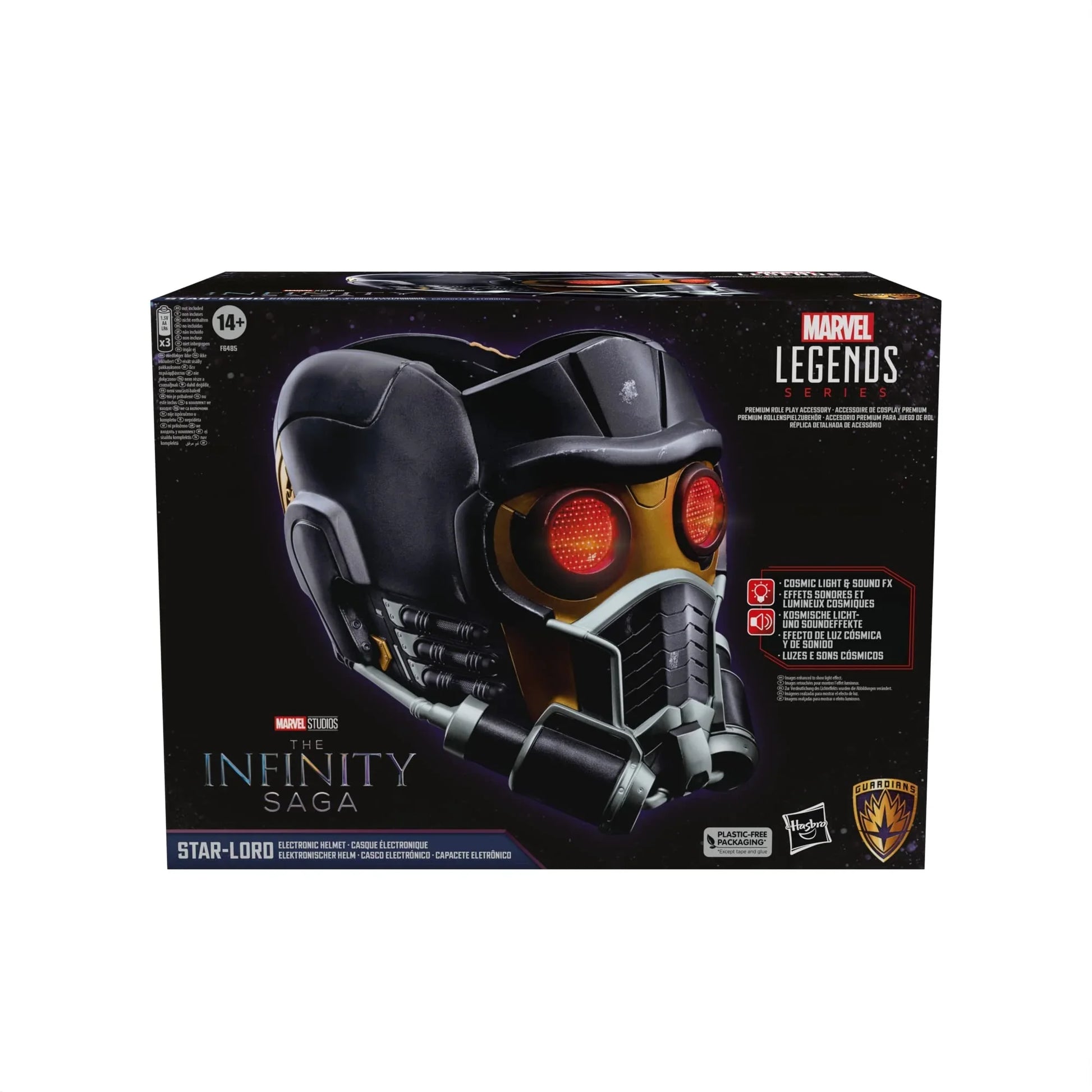 アウトレット品 フィギュア マーベル・レジェンド・スター・ロード・エレクトロニック・ロールプレイ・ヘルメット ガーディアンズ・オブ・ギャラクシー 映画忠実再現 1対1スケール 赤色LEDライト搭載 サウンドエフェクト内蔵