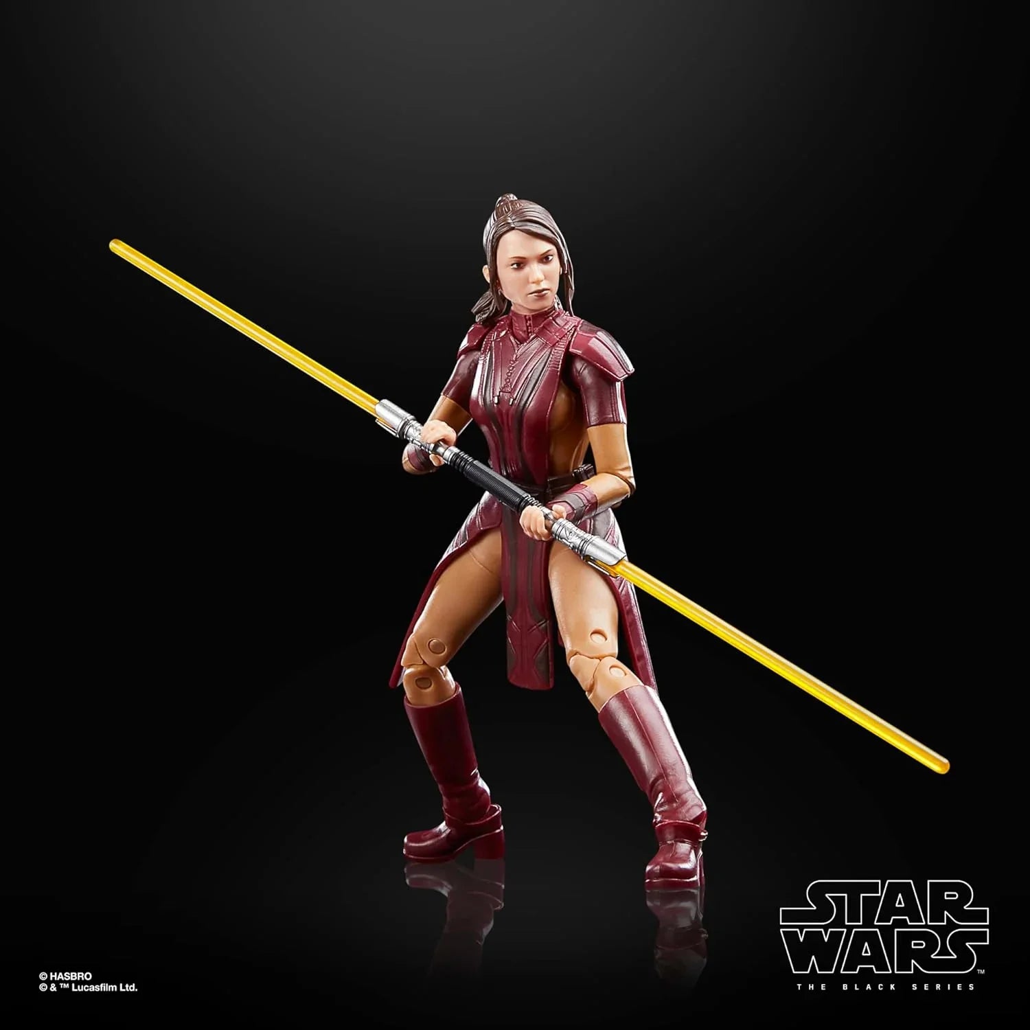 アクションフィギュア スター・ウォーズ ブラックシリーズ 6インチ バスティラ・シャン ハスブロ 高精細造形 プレミアム可動ポイント付属 黄色ダブルブレードライトセーバー 茶色タバード 金属バックル ベルト 銀河の歴史的ジェダイ 並行輸入品