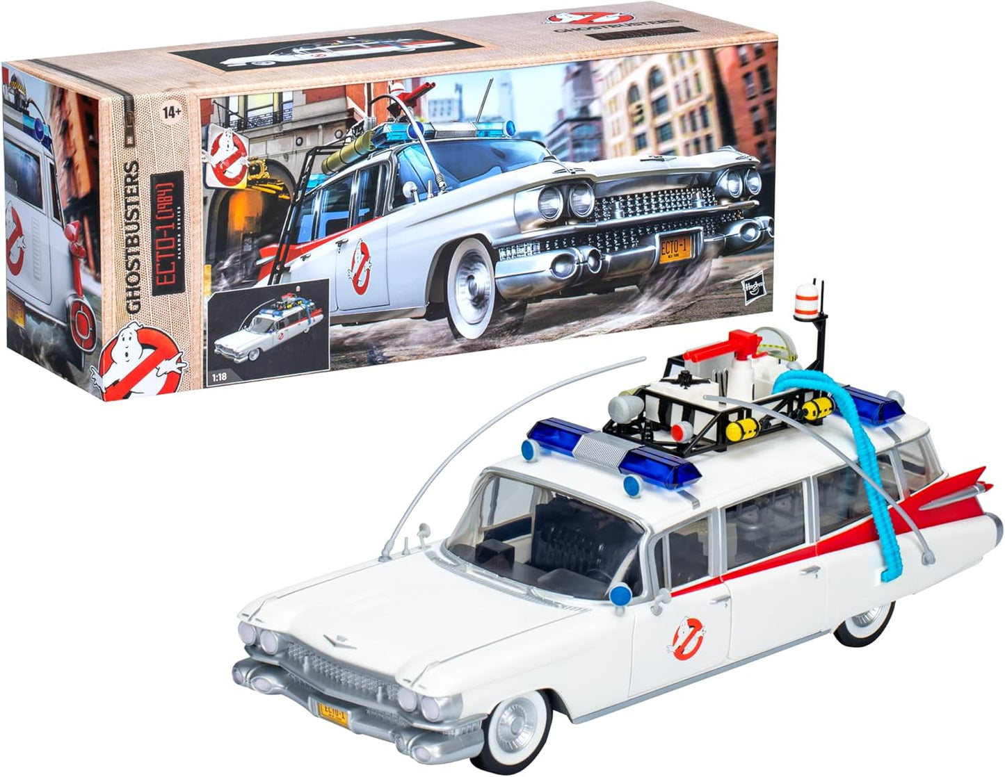 モデルカー ゴーストバスターズ プラズマシリーズ ECTO-1 1984 ハズブロ 精巧ディテール ドア開閉 ストレッチャー引き出し タイヤ回転 1959年式キャデラック ミラーメテオ 映画再現 救急車改造 特別装備 忠実設計