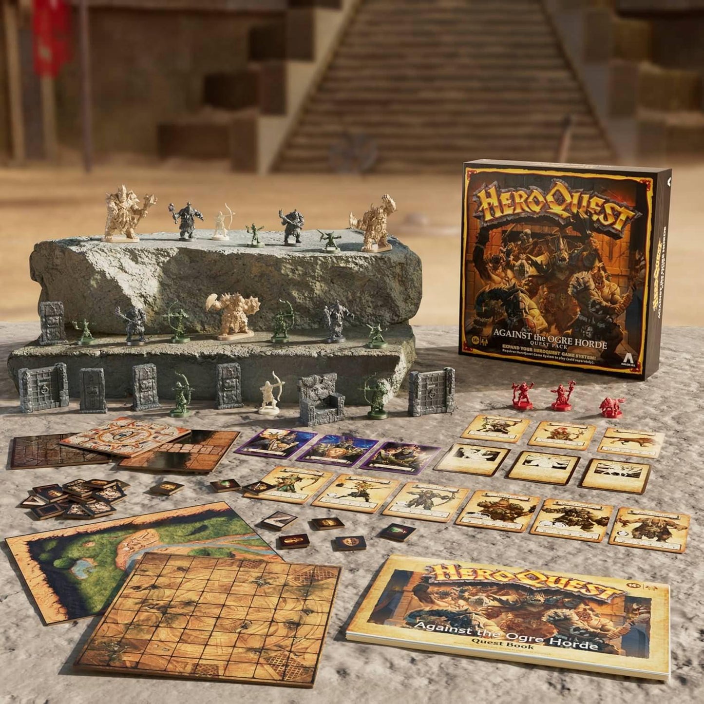 ボードゲーム HeroQuest Against the Ogre Horde Quest Pack ヒーロークエスト 拡張パック 28体ミニチュア 10クエスト 29枚タイル 高品質アートワーク フルカラーカード 無限リプレイ性 ファンタジー世界 英語版 日本語説明書なし
