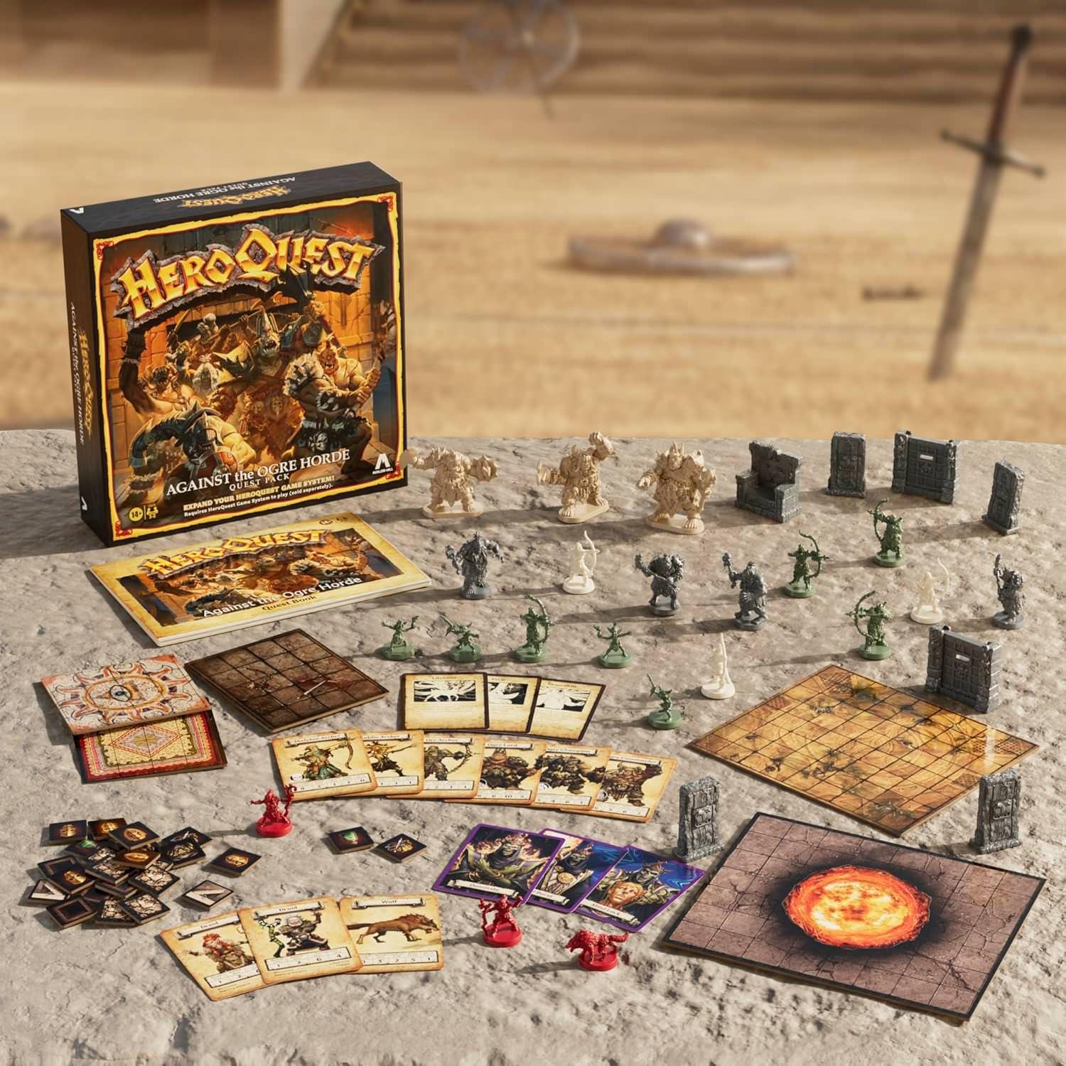 ボードゲーム HeroQuest Against the Ogre Horde Quest Pack ヒーロークエスト 拡張パック 28体ミニチュア 10クエスト 29枚タイル 高品質アートワーク フルカラーカード 無限リプレイ性 ファンタジー世界 英語版 日本語説明書なし