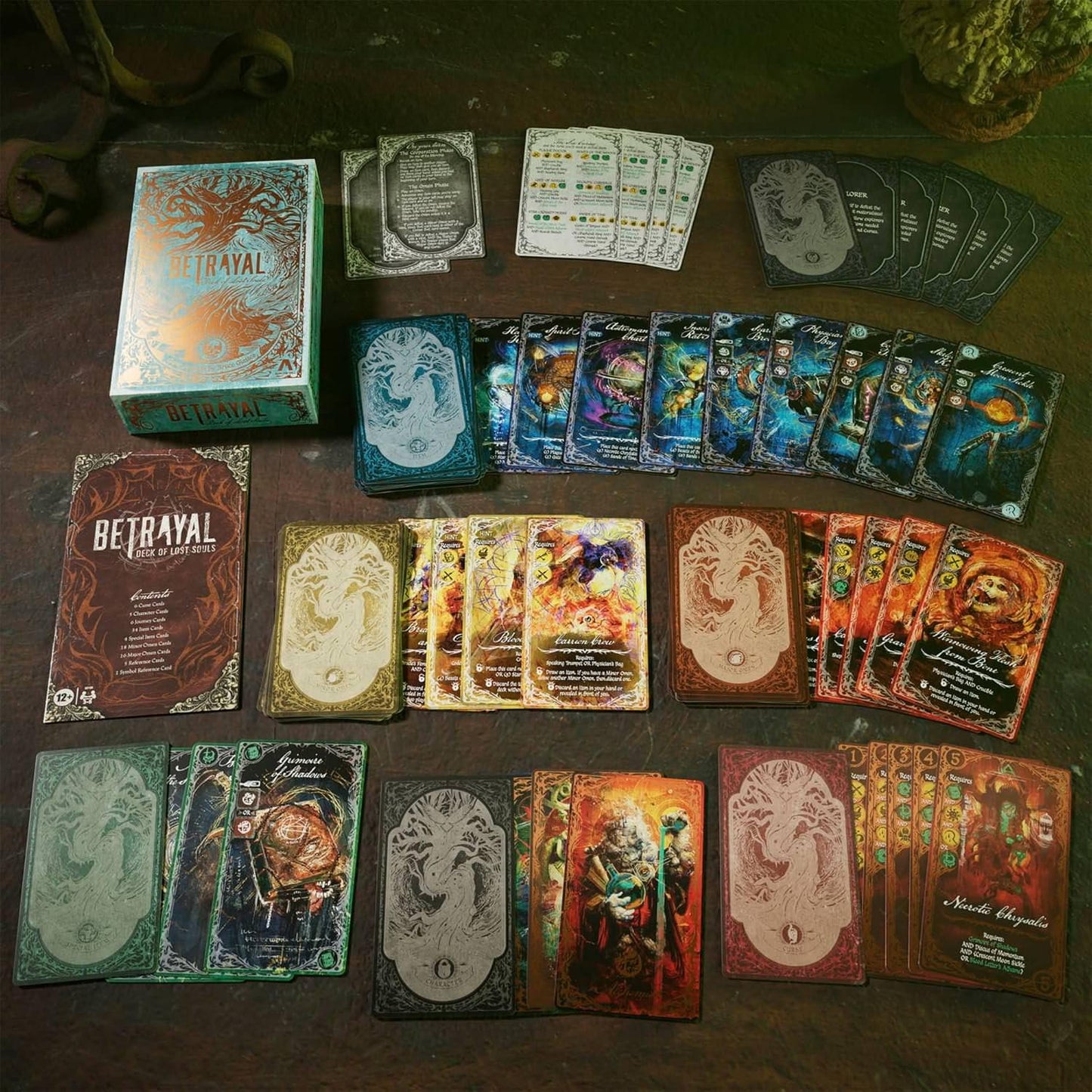 カードゲーム Betrayal Deck of Lost Souls ホラーテーマ タロットインスピレーション 裏切り者 協力型 戦略的ホラー 恐怖の世界 探検家 呪い オーメン アイテムカード 豊富なゲームコンポーネント 直感的ゲームプレイ 英語版 日本語説明書なし