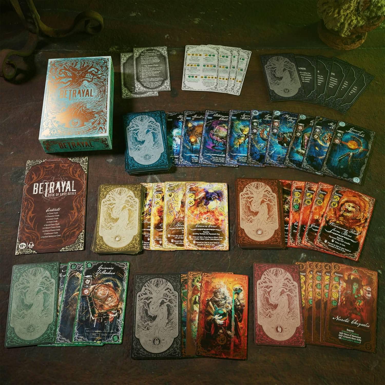 カードゲーム Betrayal Deck of Lost Souls ホラーテーマ タロットインスピレーション 裏切り者 協力型 戦略的ホラー 恐怖の世界 探検家 呪い オーメン アイテムカード 豊富なゲームコンポーネント 直感的ゲームプレイ 英語版 日本語説明書なし