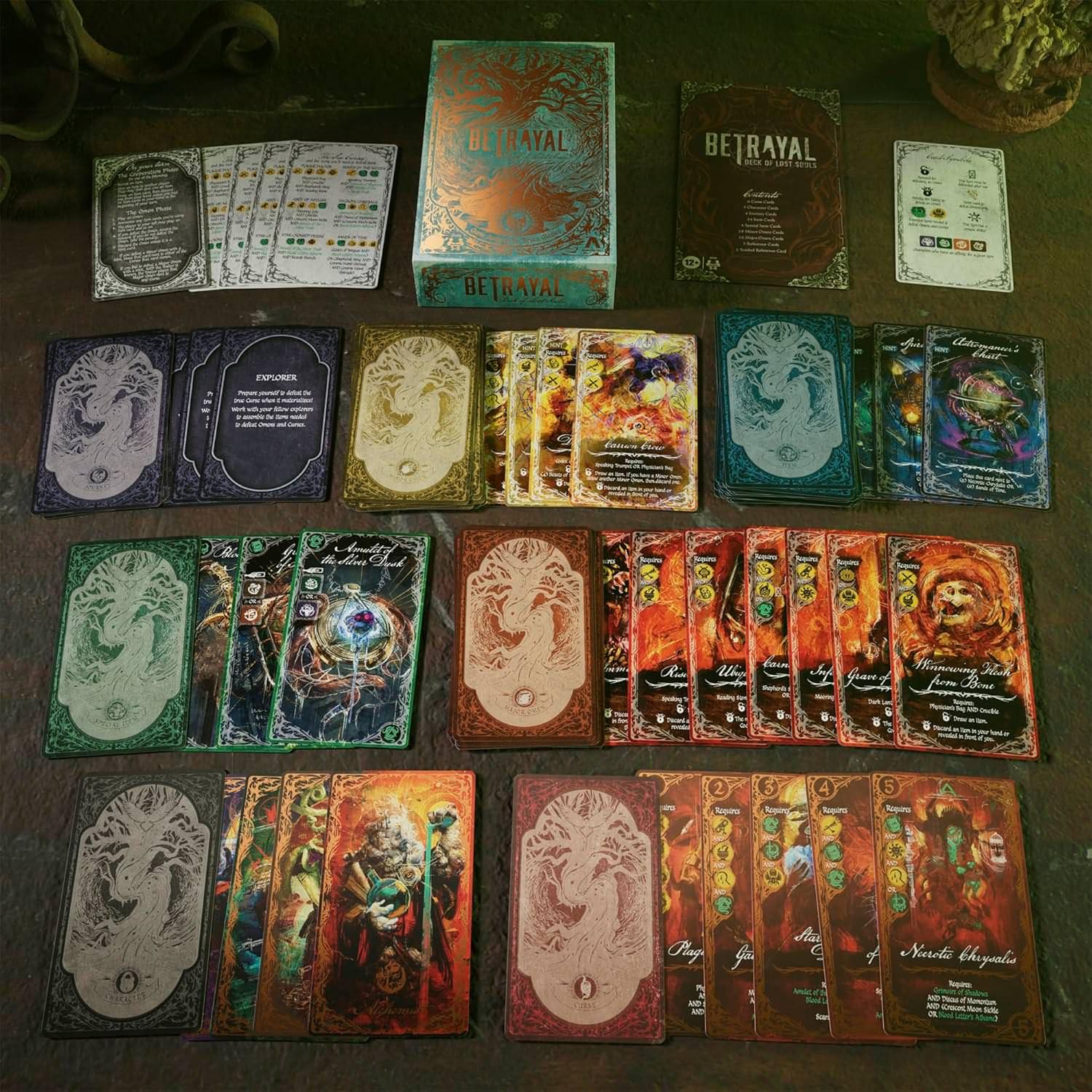 カードゲーム Betrayal Deck of Lost Souls ホラーテーマ タロットインスピレーション 裏切り者 協力型 戦略的ホラー 恐怖の世界 探検家 呪い オーメン アイテムカード 豊富なゲームコンポーネント 直感的ゲームプレイ 英語版 日本語説明書なし