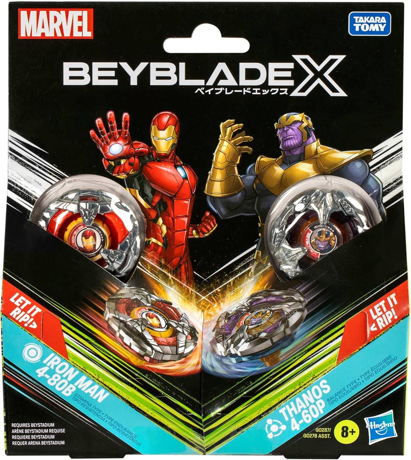 ベイブレードX マーベルコラボ アイアンマン 4-80B vs サノス 4-60P マルチパックセット ハズブロ スーパーヒーロー ベイバトル 右回転タイプ テクノロジー 戦略的思考 精密な動き 圧倒的なパワー 重厚感 並行輸入品