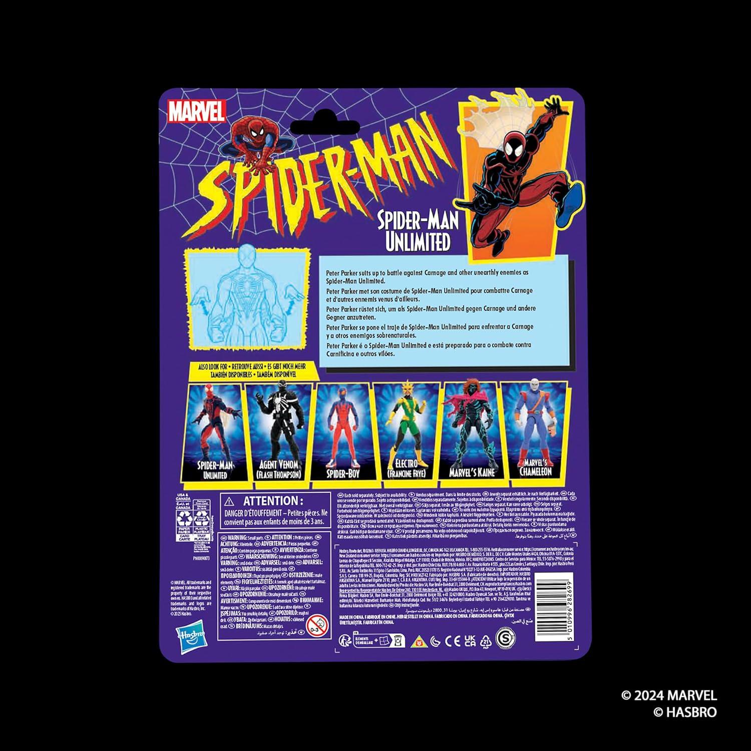 アクションフィギュア スパイダーマン アンリミテッド マーベル レジェンドシリーズ 特殊ナノテクスーツ 採用 高可動 6インチ 約15cm 完全ポーズ自由 交換用ハンドアクセサリー4個付属 レトロスタイルパッケージ コレクション向け 並行輸入品