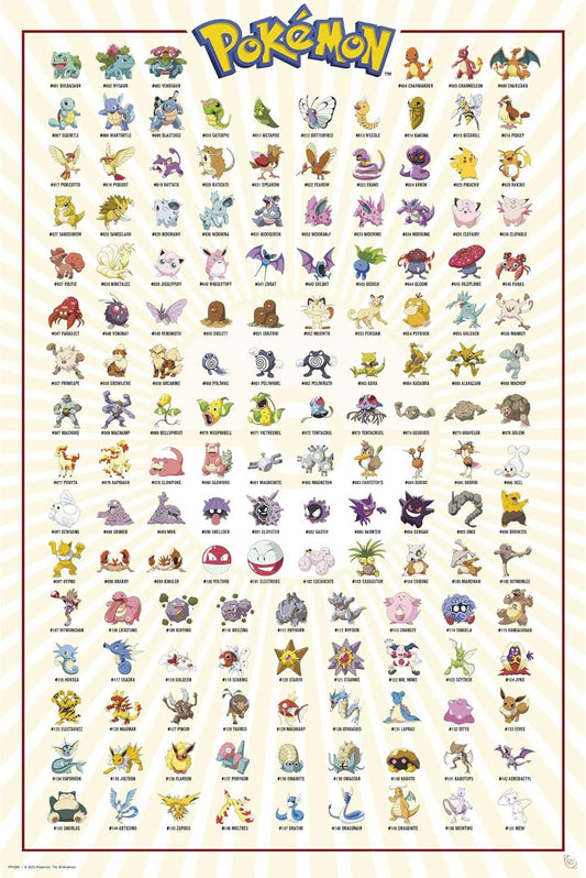 ポスター ポケモン カントー151ポスター ポケットモンスター 初代シリーズ 151種類 フシギダネ ヒトカゲ ゼニガメ ピカチュウ ミュウ カビゴン イーブイ 御三家 神秘的 電撃技 防御力 進化の多様性 豊かな生態系 家庭用 飾りやすい 並行輸入品
