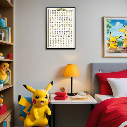 ポスター ポケモン カントー151ポスター ポケットモンスター 初代シリーズ 151種類 フシギダネ ヒトカゲ ゼニガメ ピカチュウ ミュウ カビゴン イーブイ 御三家 神秘的 電撃技 防御力 進化の多様性 豊かな生態系 家庭用 飾りやすい 並行輸入品