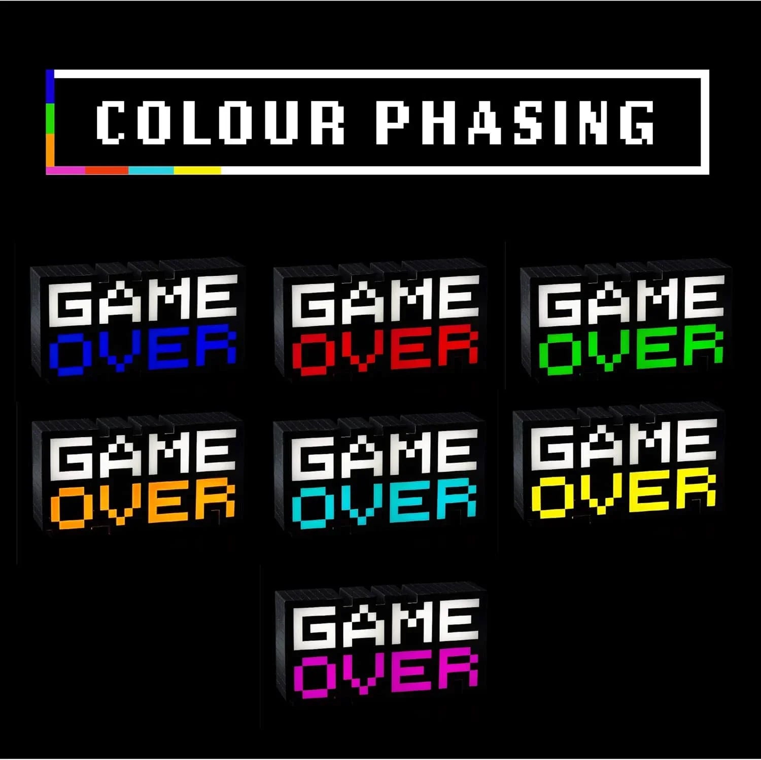 ゲームオーバーランプ レトロゲームインテリア照明 クラシックゲームコンソール再現 ゲーマー空間演出 7色LEDライト変化 モード切替標準フェーズリズム連動 動的光彩 ゲームカルチャーアート作品 ノスタルジックデザイン 並行輸入品