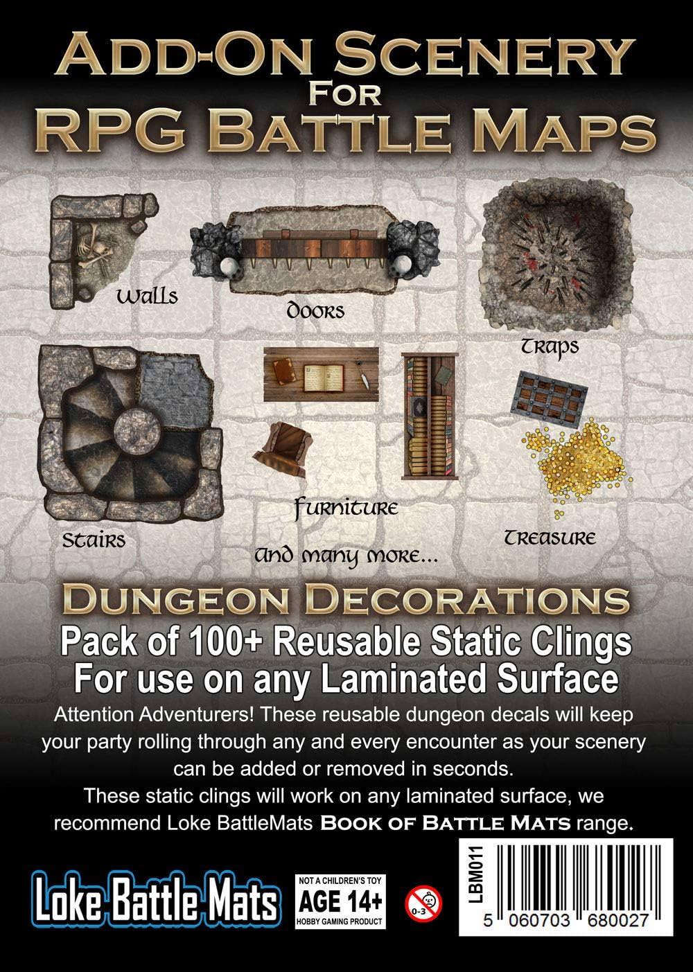 TRPGアクセサリー Add-On Scenery for RPG Battle Maps - Dungeon Decorations Dungeon Books of Battle Maps 静電気式ステッカー 100個以上 再利用可能 ドア 家具 宝物 罠 即時カスタマイズ 英語版 日本語説明書なし
