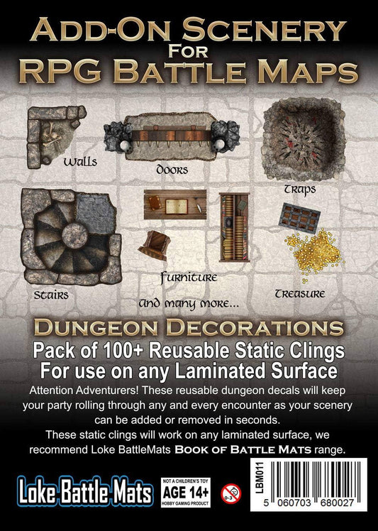 TRPGアクセサリー Add-On Scenery for RPG Battle Maps - Dungeon Decorations Dungeon Books of Battle Maps 静電気式ステッカー 100個以上 再利用可能 ドア 家具 宝物 罠 即時カスタマイズ 英語版 日本語説明書なし