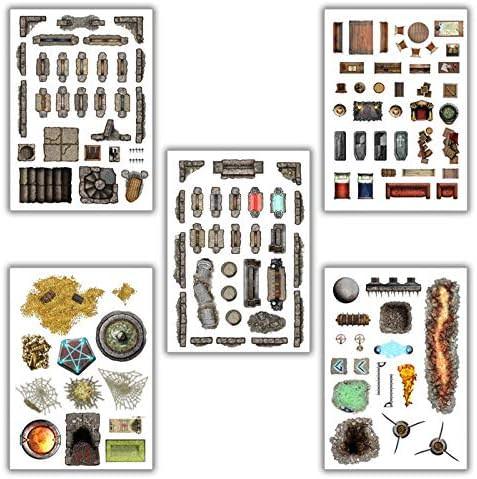 TRPGアクセサリー Add-On Scenery for RPG Battle Maps - Dungeon Decorations Dungeon Books of Battle Maps 静電気式ステッカー 100個以上 再利用可能 ドア 家具 宝物 罠 即時カスタマイズ 英語版 日本語説明書なし