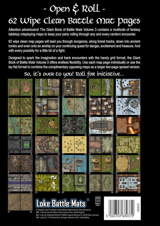 RPG バトルマット Giant Book of Battle Mats Volume 3 Loke BattleMats D&D Pathfinder 対応 ダンジョン マップ集 マスターツール ウェット ドライマーカー対応 360度 回転 背表紙 英語版 日本語説明書なし