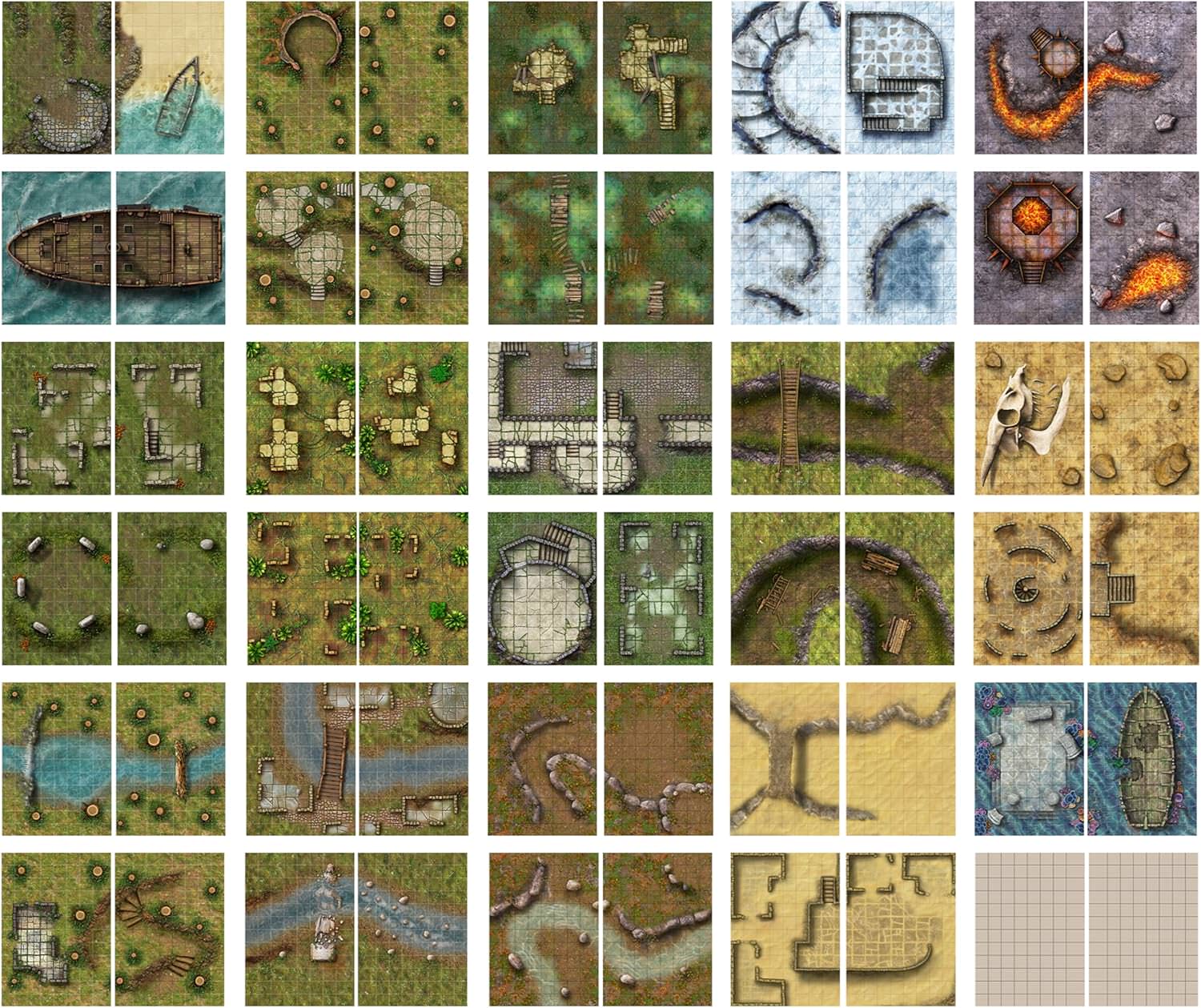 テーブルトークRPG ビッグブック・オブ・バトルマット ワイルズ・レックス＆ルーインズ Loke Battle Mats 60ページ バトルマップ集 A4サイズ レイフラット スパイラル綴じ ラミネート加工 ホワイトボードマーカー