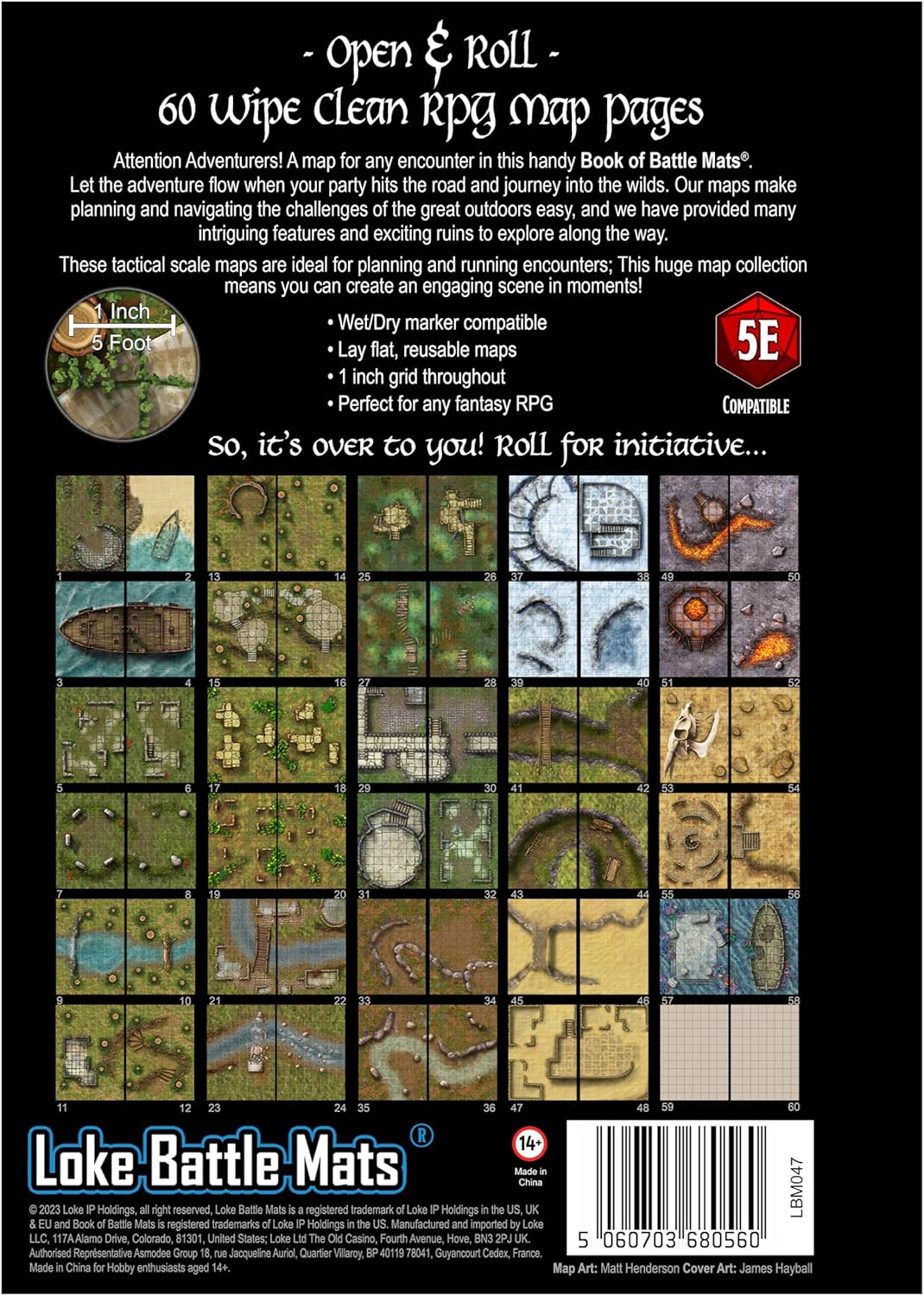 テーブルトークRPG ビッグブック・オブ・バトルマット ワイルズ・レックス＆ルーインズ Loke Battle Mats 60ページ バトルマップ集 A4サイズ レイフラット スパイラル綴じ ラミネート加工 ホワイトボードマーカー