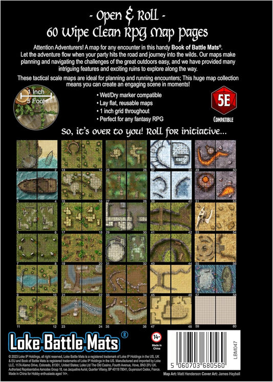 テーブルトークRPG ビッグブック・オブ・バトルマット ワイルズ・レックス＆ルーインズ Loke Battle Mats 60ページ バトルマップ集 A4サイズ レイフラット スパイラル綴じ ラミネート加工 ホワイトボードマーカー