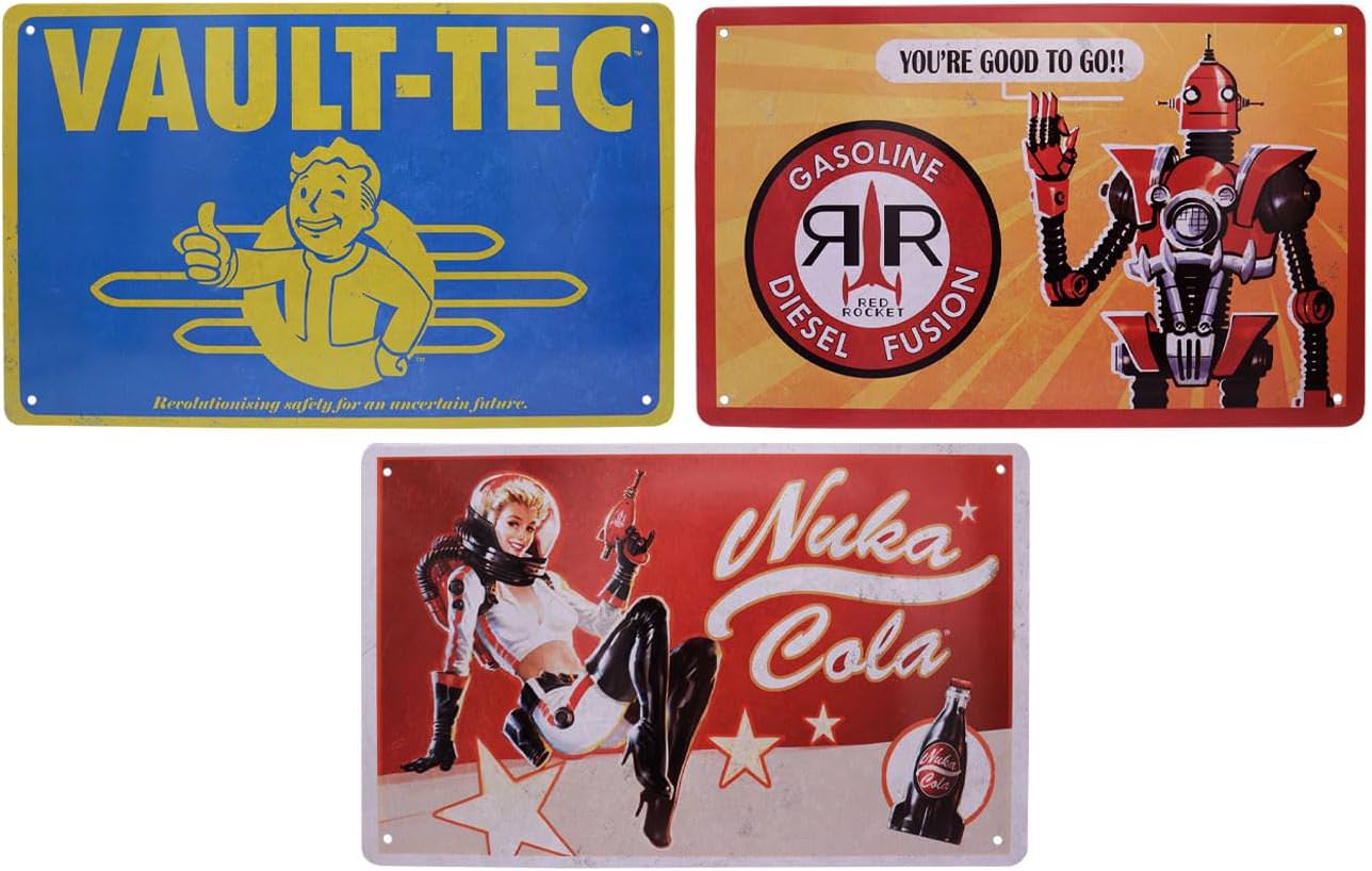ゲームグッズ Fallout 3 Piece Tin Sign Set Vault-Tec Red Rocket Nuka-Cola 公式ライセンス商品 壁掛け インテリア レトロフューチャー アメリカン ポップカルチャー 核戦争後 サイン コレクション ティンサイン 3枚セット