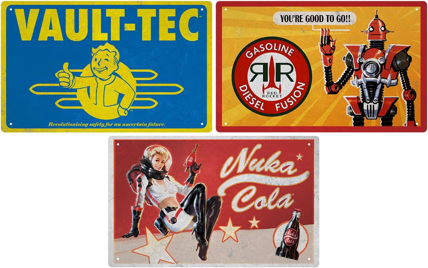 ゲームグッズ Fallout 3 Piece Tin Sign Set Vault-Tec Red Rocket Nuka-Cola 公式ライセンス商品 壁掛け インテリア レトロフューチャー アメリカン ポップカルチャー 核戦争後 サイン コレクション ティンサイン 3枚セット