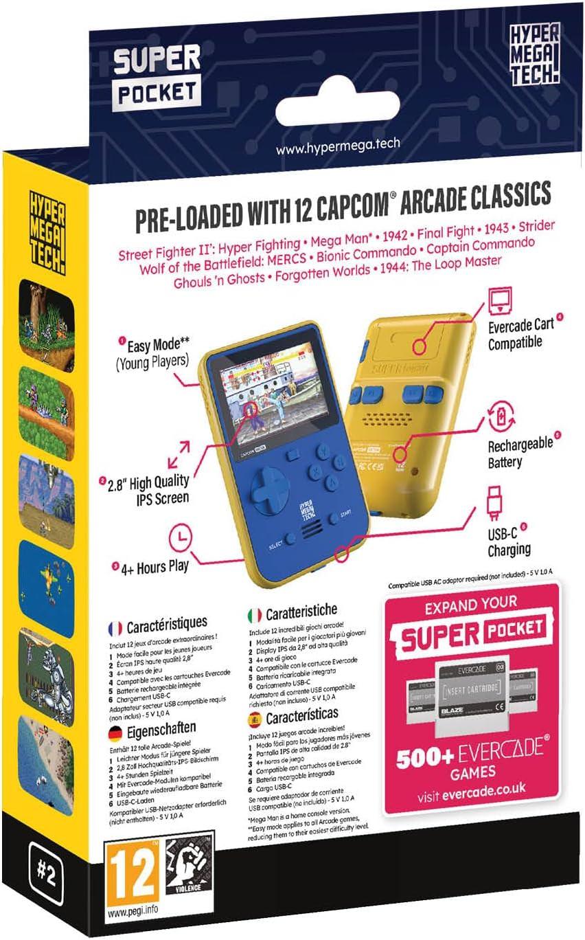 携帯型レトロゲーム機 Hyper Mega Tech Super Pocket Capcom Edition Blaze Entertainment ポケットサイズ カプコン名作アーケードゲーム12タイトル内蔵 Mega Man含む 高品質IPSスクリーン USB-C充電対応 セーブロード機能搭載 並行輸入品