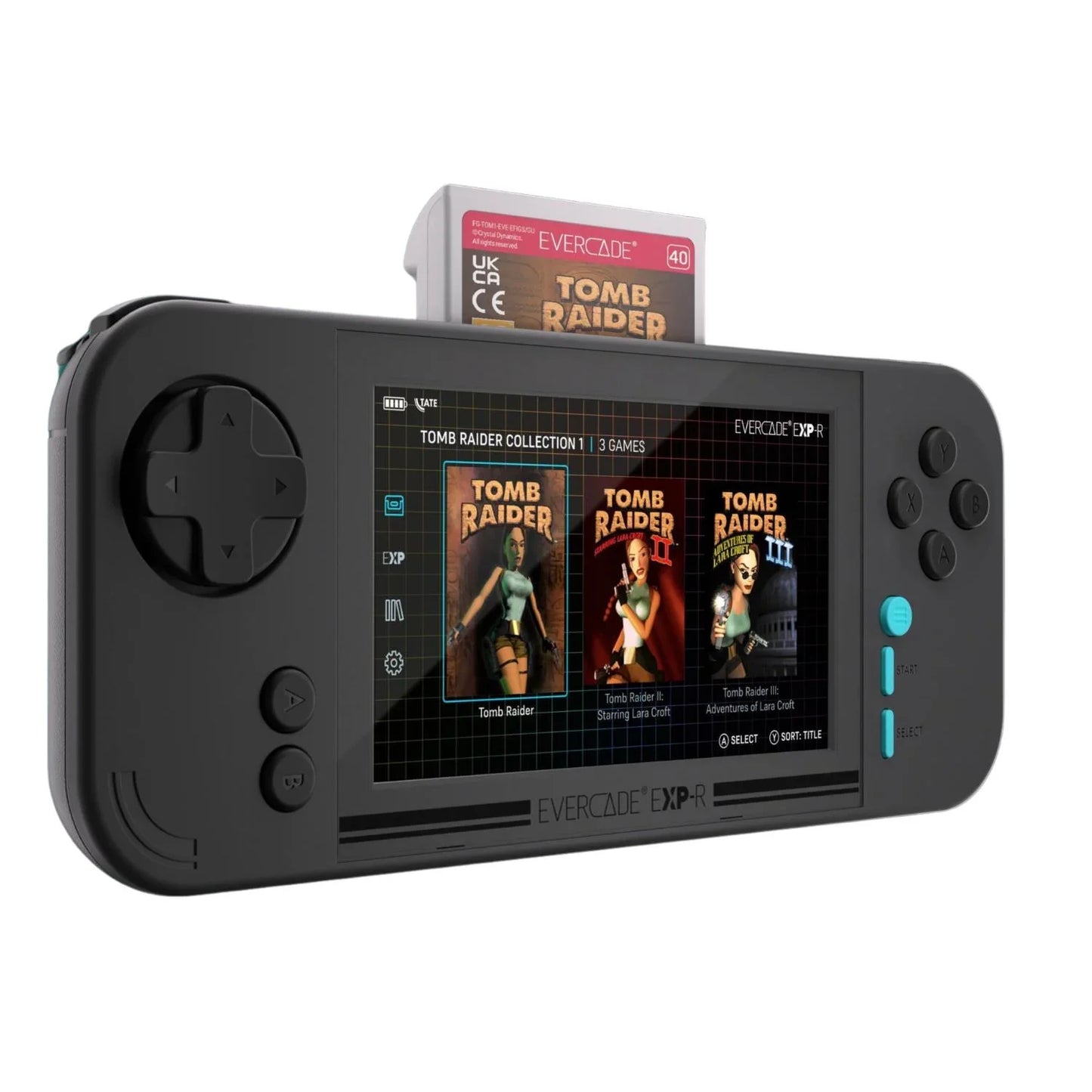 携帯ゲーム機 Evercade EXP-R Tomb Raider Collection Blaze Entertainment 4.3インチIPSディスプレイ 縦画面TATEモード クアッドコア1.5GHz 4GBメモリ 長時間バッテリー 人間工学設計 レトロゲーム物理カートリッジ対応 並行輸入品