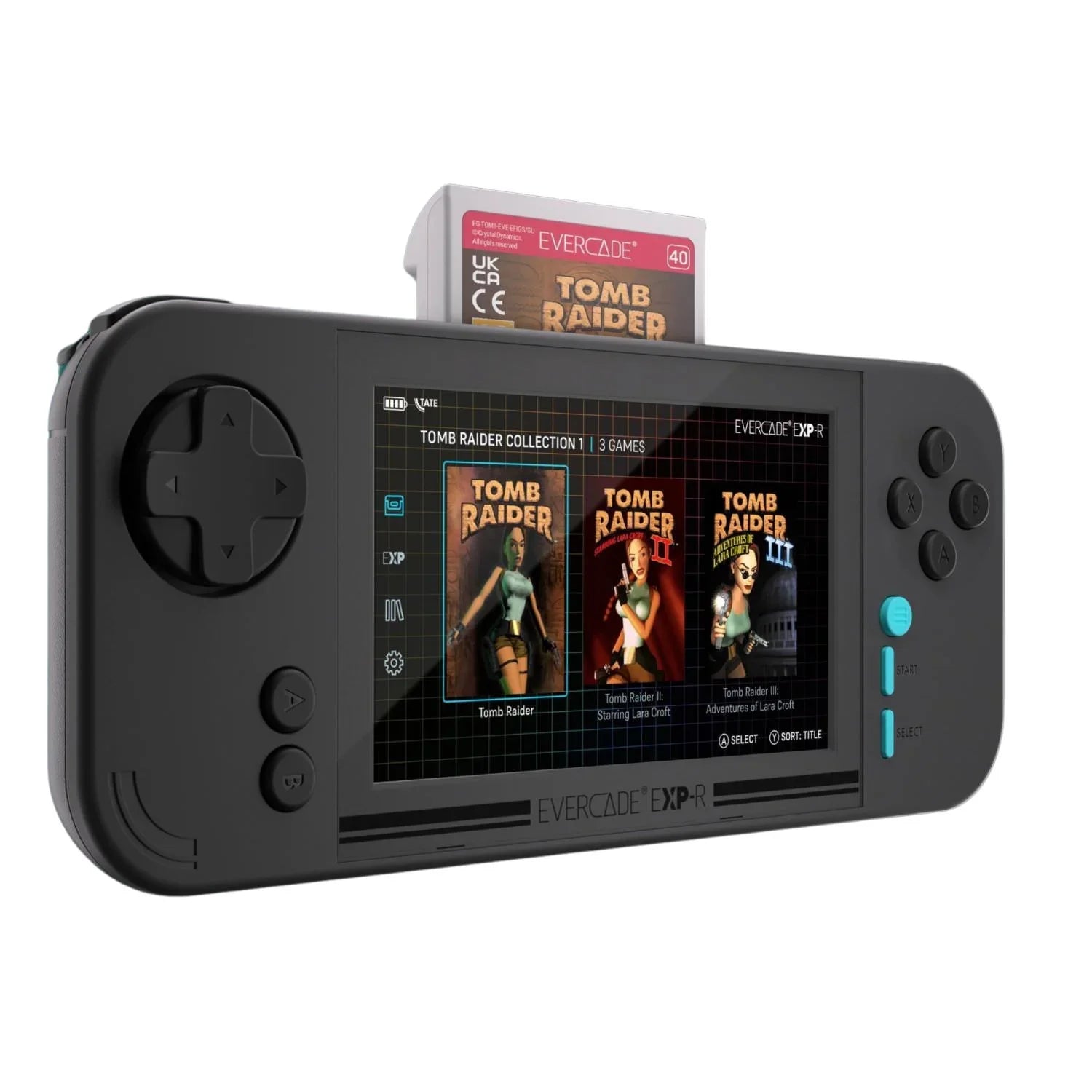 携帯ゲーム機 Evercade EXP-R Tomb Raider Collection Blaze Entertainment 4.3インチIPSディスプレイ 縦画面TATEモード クアッドコア1.5GHz 4GBメモリ 長時間バッテリー 人間工学設計 レトロゲーム物理カートリッジ対応 並行輸入品