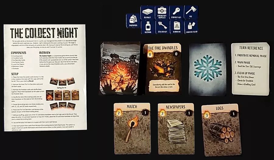 ボードゲーム ザ・コールデスト・ナイト The Coldest Night 協力型戦略カードゲーム 極寒の闇を生き抜く緊張感あふれる生存サバイバル 火の維持で戦略的思考とチームワークが試される凍傷除去と燃料管理の協力プレイ英語版 日本語説明書なし
