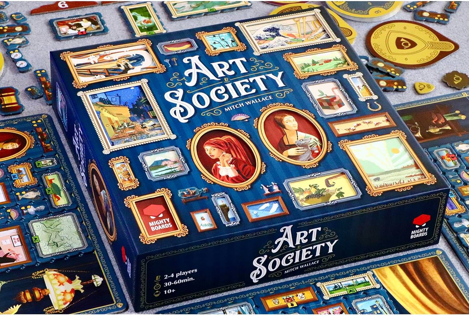 ボードゲーム Art Society アートソサエティ Mighty Boards社 戦略的 オークション タイル配置 19世紀後半 ヨーロッパ 芸術愛好家 邸宅 絵画 装飾品 収集 名声 アートコレクション 2人から4人 30分から60分 14歳以上