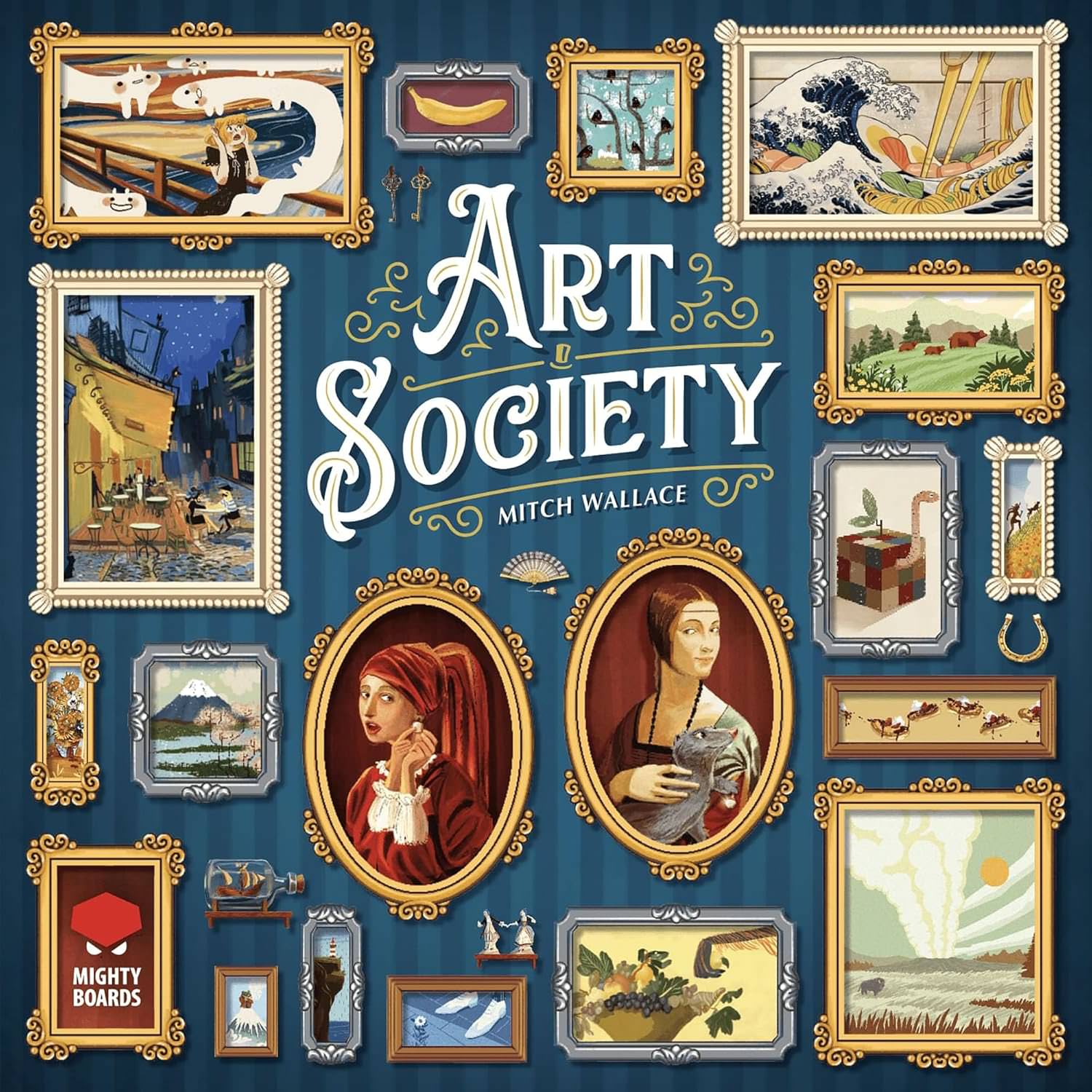 ボードゲーム Art Society アートソサエティ Mighty Boards社 戦略的 オークション タイル配置 19世紀後半 ヨーロッパ 芸術愛好家 邸宅 絵画 装飾品 収集 名声 アートコレクション 2人から4人 30分から60分 14歳以上
