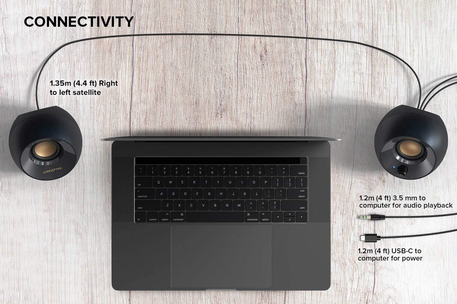 スピーカー Creative Pebble V2 Creative コンパクトパワフル2.0チャンネルUSB-Cデスクトップ 約11cm球形状50mmフルレンジドライバーパッシブラジエーター高出力16W高耐久ABSプラスチック設計モダンデザインブラック安定感340g