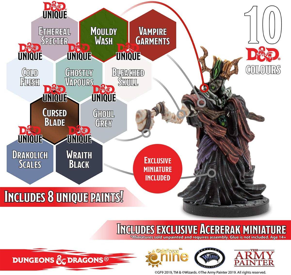 ミニチュアペイント アーミーペインター D＆D アンデッドペイントセット デミリッチアサーラックミニチュア付属 高品質水性アクリル塗料10色 ウォッシュ メタリック含む 精密ドロッパーボトル入り 初心者からベテラン対応
