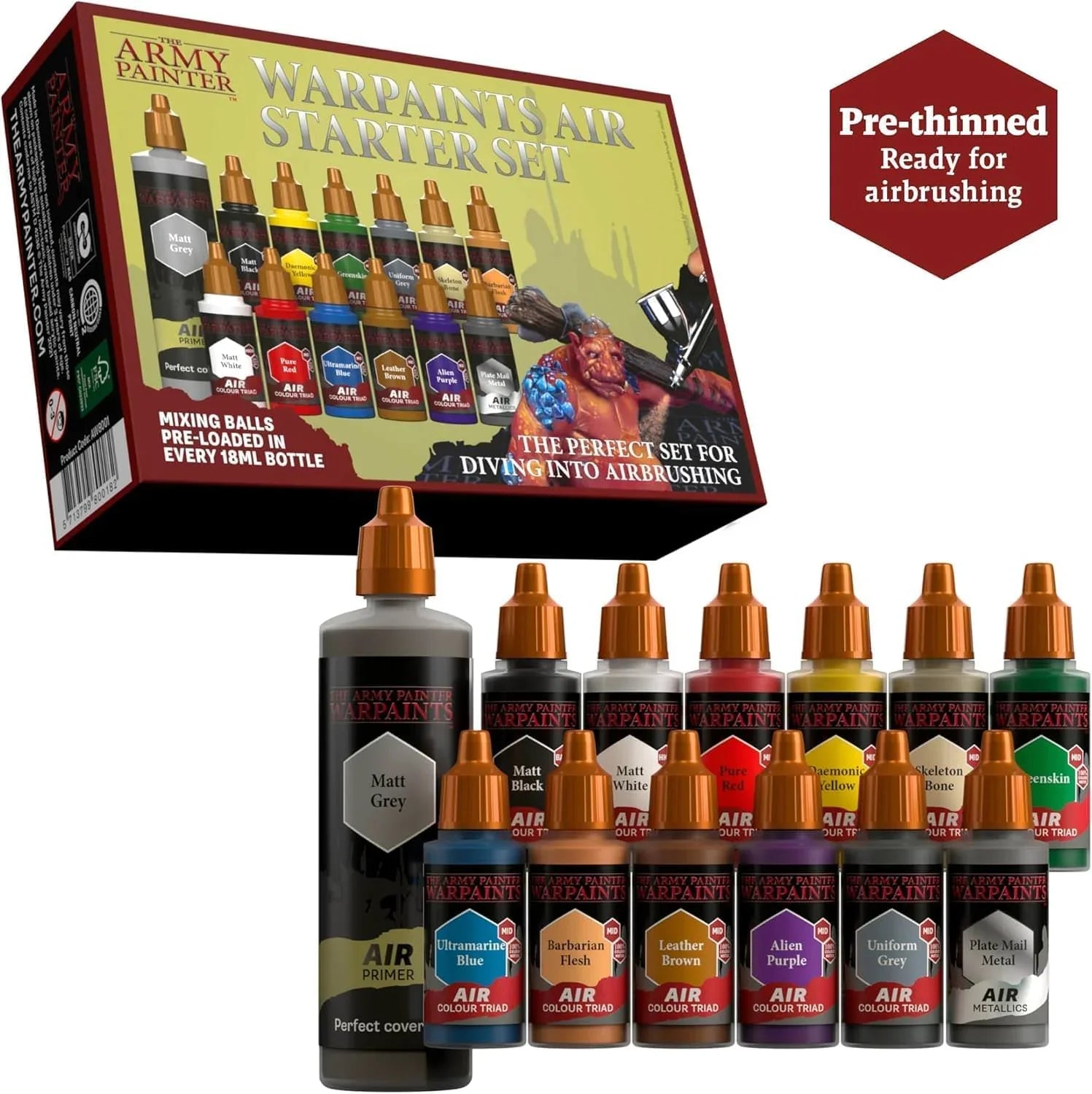 ミニチュア塗料 ウォーペインツ エア スターターセット The Army Painter エアブラシ塗料 12色 エアプライマー付 ボードゲーム エアスターターセット ミニチュアペイント 並行輸入品