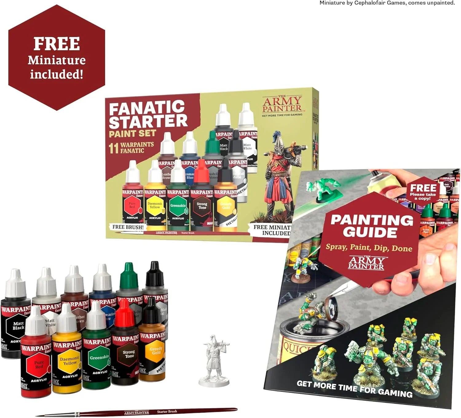 ミニチュアペイント WARPAINTS FANATIC STARTER SET The Army Painter 高発色 高密度顔料 速乾性 アクリルカラー7色 メタリック2色 ウォッシュ1色 ブラシオンプライマー1色 ミニチュアフィギュア1体 ブラシ1本付 初心者向け 塗装ツール 並行輸入品