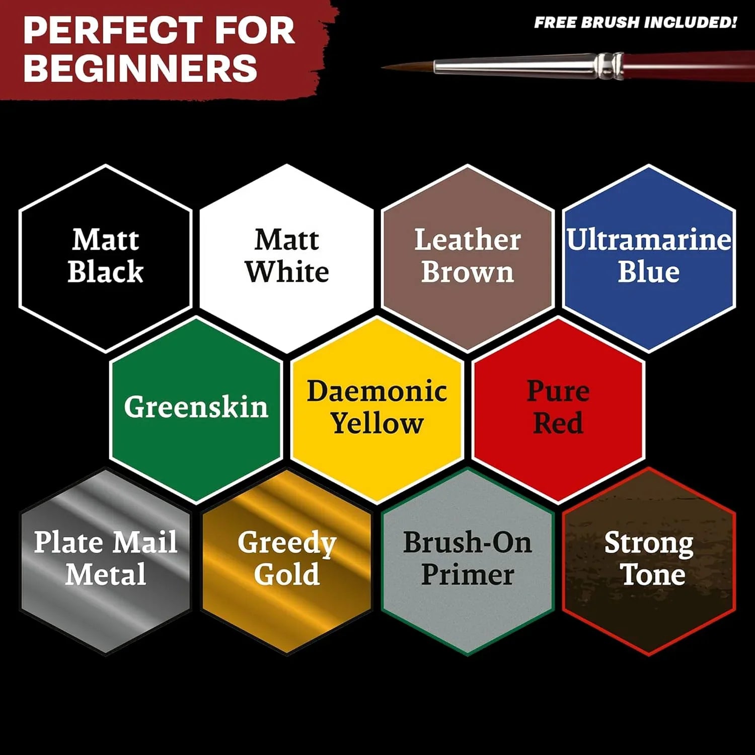 ミニチュアペイント WARPAINTS FANATIC STARTER SET The Army Painter 高発色 高密度顔料 速乾性 アクリルカラー7色 メタリック2色 ウォッシュ1色 ブラシオンプライマー1色 ミニチュアフィギュア1体 ブラシ1本付 初心者向け 塗装ツール 並行輸入品