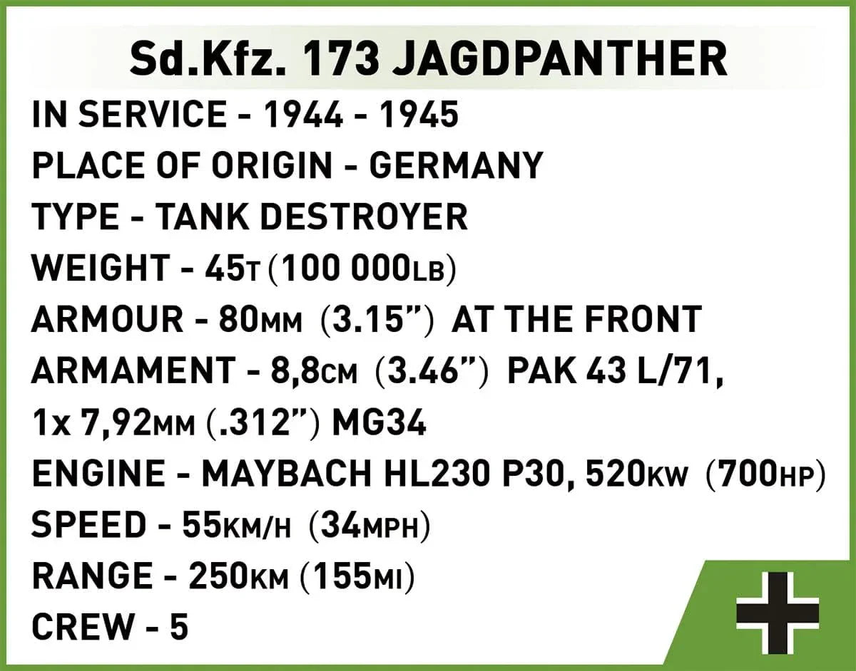ブロックモデル COBI ヒストリカルコレクション 第二次世界大戦 Sd.Kfz.173 ヤークトパンター戦車2574 ドイツ軍 1:28スケール 950ピース 大型モデル 精密再現 高耐久プリント ギミック搭載 移動可能砲塔 転がるキャタピラ 並行輸入品