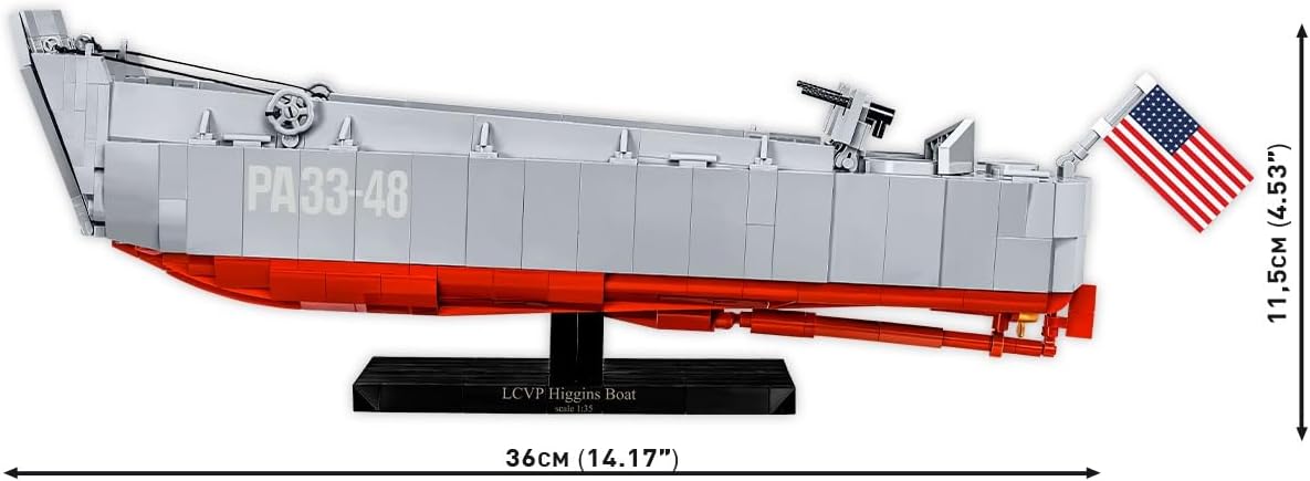 レゴブロック COBI LCVP ヒギンズボート COBI ブロック ブロックモデル 歴史的 上陸用舟艇 35スケール 全長36cm 可動前部ランプ 昇降機構 機関銃可動式 舵 エンジンハッチ 高品質印刷 スタンド付属 ミリタリー