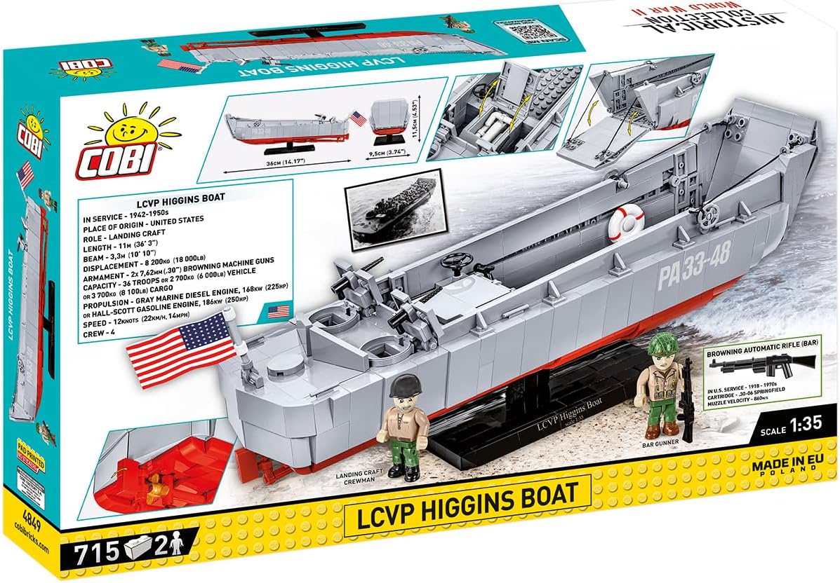 レゴブロック COBI LCVP ヒギンズボート COBI ブロック ブロックモデル 歴史的 上陸用舟艇 35スケール 全長36cm 可動前部ランプ 昇降機構 機関銃可動式 舵 エンジンハッチ 高品質印刷 スタンド付属 ミリタリー
