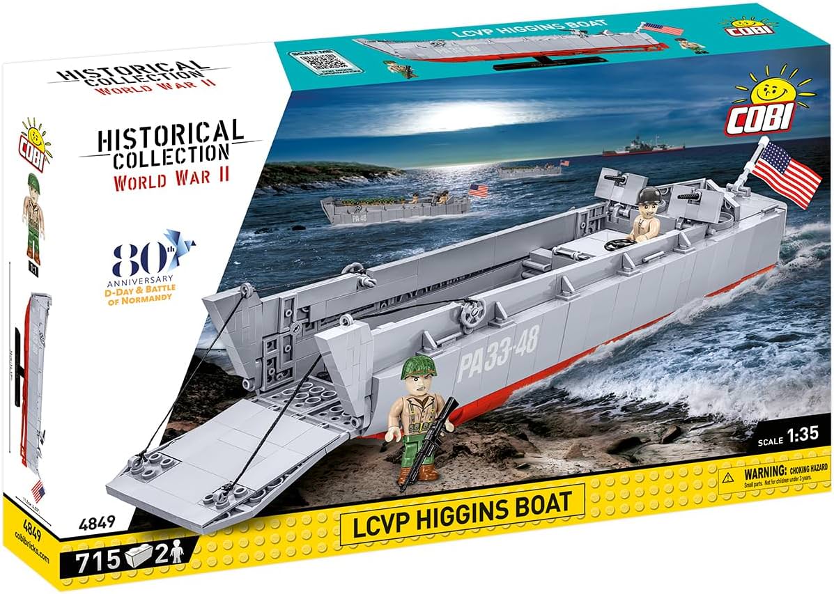 レゴブロック COBI LCVP ヒギンズボート COBI ブロック ブロックモデル 歴史的 上陸用舟艇 35スケール 全長36cm 可動前部ランプ 昇降機構 機関銃可動式 舵 エンジンハッチ 高品質印刷 スタンド付属 ミリタリー