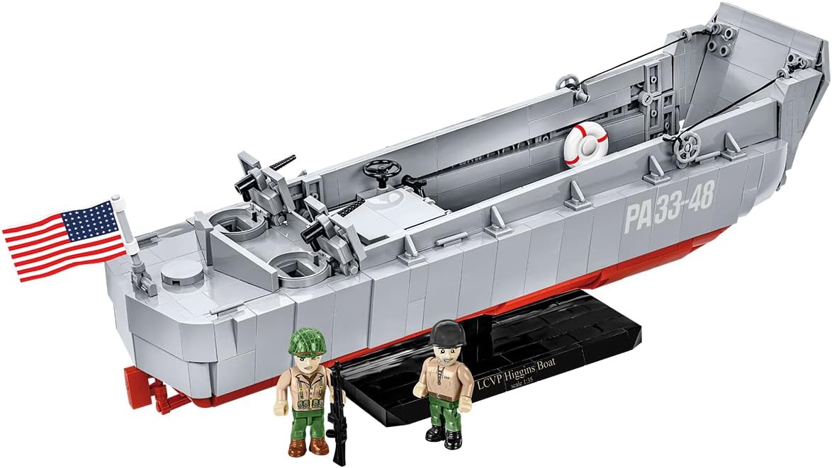 レゴブロック COBI LCVP ヒギンズボート COBI ブロック ブロックモデル 歴史的 上陸用舟艇 35スケール 全長36cm 可動前部ランプ 昇降機構 機関銃可動式 舵 エンジンハッチ 高品質印刷 スタンド付属 ミリタリー