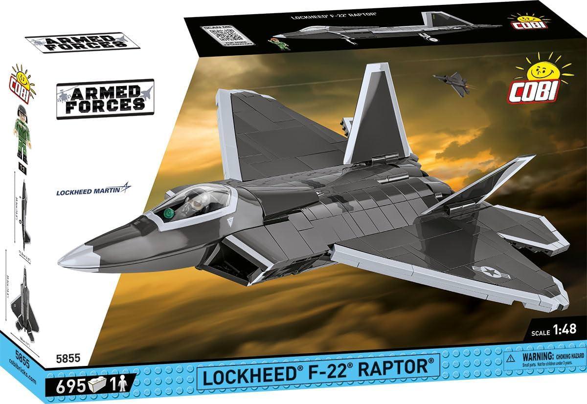 プラモデル Lockheed F-22 Raptor Cobi 世界最高峰 ステルス戦闘機 ブロックモデル 1 48スケール 695ピース 開閉式爆弾倉 コックピット搭乗フィギュア 飛行状態展示対応 専用ディスプレイスタンド付き 高品質ABS樹脂 高精細再現 並行輸入品
